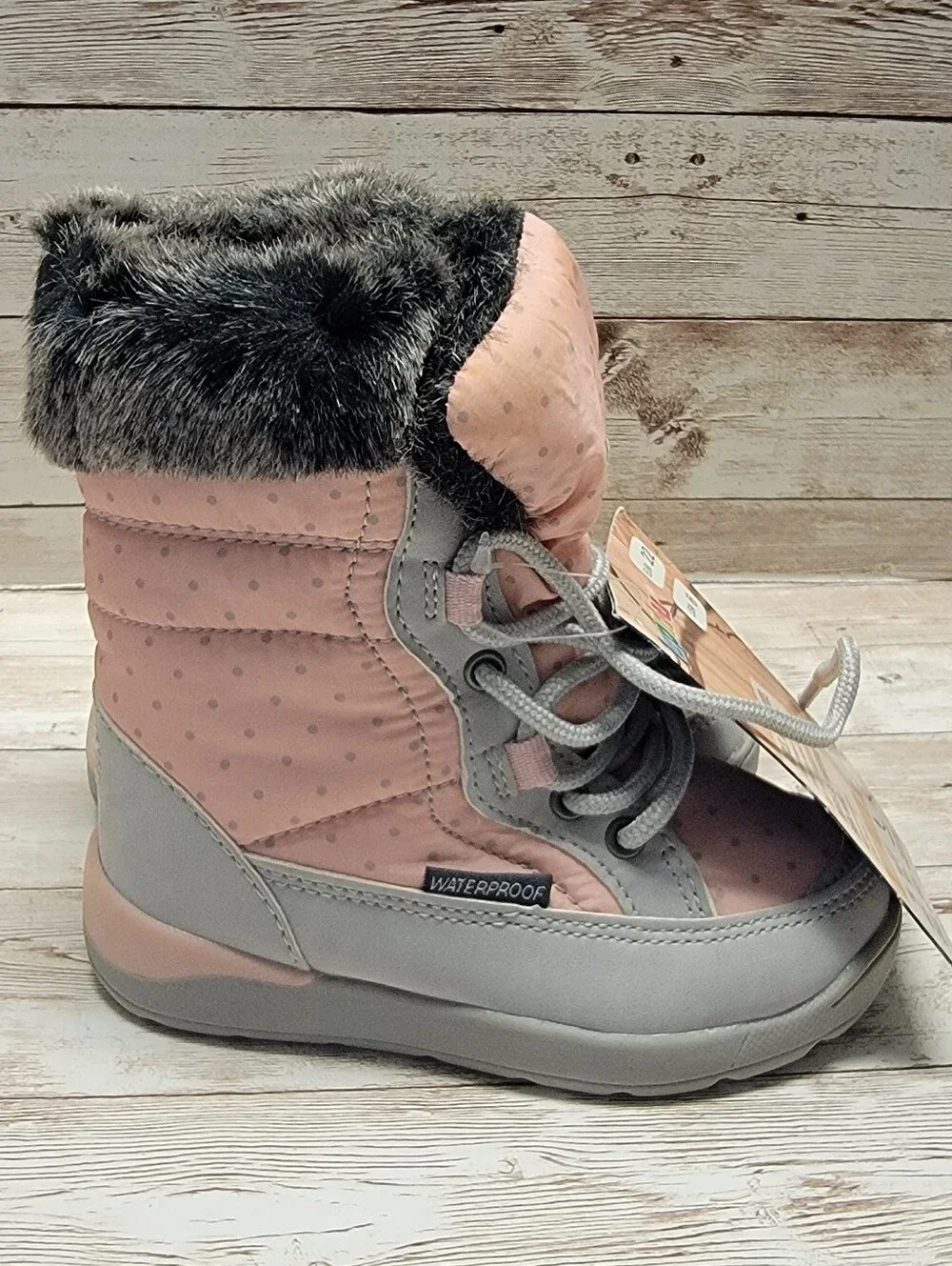 NWT Lupilu Toddler Girls Pink/Gray Winter Boots - Size 6 (EUR Size 22)
